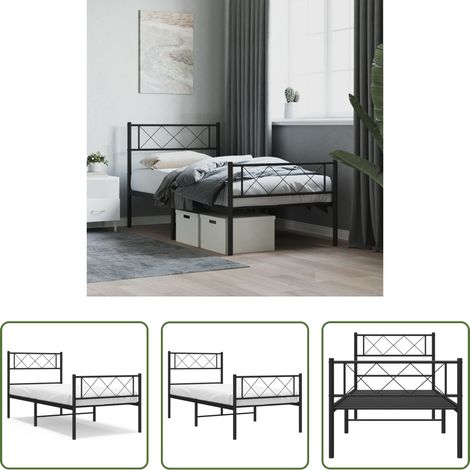 vidaXL Lit métallique - Cadre de lit métal sans matelas avec pied de lit noir 75x190 cm (1/5)