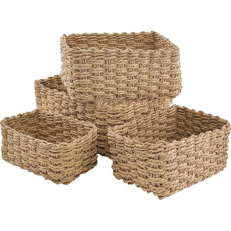 Lot de 4 paniers de rangement en corde de papier tressé, paniers empilables, pour salle de bain, chambre d'enfant, table à langer (1/4)
