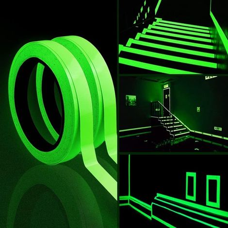 Bande Fluorescente, 2pcs Ruban Adhésif Lumineux 10Mx1CM Autocollant Fluorescent Nuit Autocollant Amovible Ruban Lumineux Sécurité Ruban Phosphorescent Ruban Lumineux Vert Imperméable à l'eau (1/5)