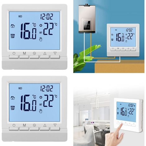2 thermostats programmables, thermostat de chaudière numérique avec écran LCD, fonction sécurité enfant, réglages de température : 5 à 90°C (1/5)