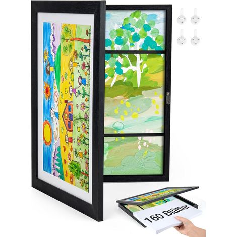 Cadre photo A4 pour dessins d'enfants en bois, cadre à rabat interchangeable 24x33x3 cm Noir 1 pièce (1/5)