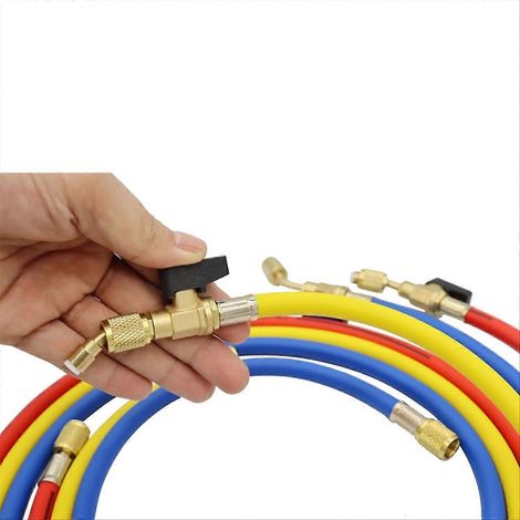 Tuyau de charge de réfrigérant de 6 mètres pour systèmes CVC, avec vanne à bille, connecteur SAE 1/4 pouce, compatible avec la charge de réfrigérant R134A et R12. (1/5)
