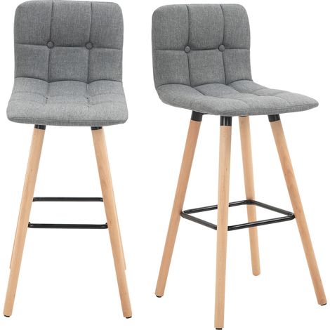 Ensemble de 2 tabourets de bar, tabourets de cuisine avec dossier et repose-pieds, assise rembourrée en tissu et pieds en bois, 41,5x47x97,5, gris (1/5)