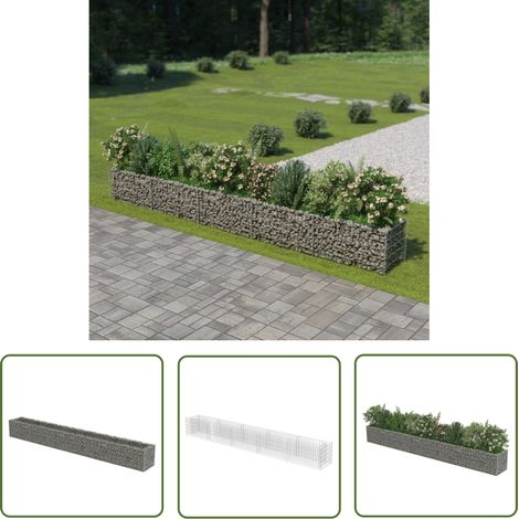 The Living Store Lit surélevé à gabion Acier galvanisé 450x50x50 cm - Jardinière Surélevée - Bac De Plantation - Gabion - Fleurissement Extérieur - Décoration Jardin (1/5)