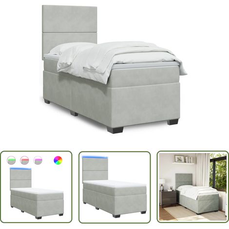 The Living Store Boxspringbett mit Matratze Hellgrau 80x200 cm Samt - Boxspringbett - Samtbett - LED Beleuchtung - Höhenverstellbares Kopfteil - Matratzenauflage (1/5)