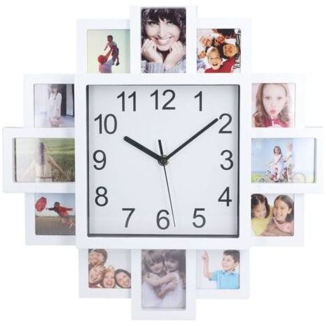 Horloge murale avec cadre Photo blanc de 15,35 pouces, bricolage multi-personnalisé pour la décoration de la maison (1/5)