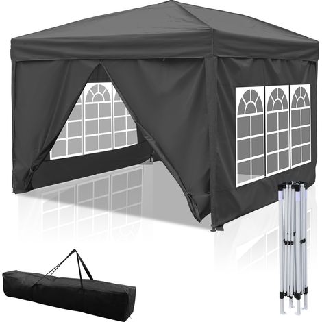 Jiubiaz 3x3 m Faltpavillon wasserdicht – Pavillon faltbar mit Tragetasche, Gartenzelt & Partyzelt für Garten, Camping & Outdoor, Grau (1/5)