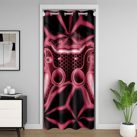 Rideau de Porte Gamer pour Enfants,Rideau Occultant Jeu,Rideaux de Placard Console de Jeux Vidéo,Rideaux Occultant Poignée de Jeu Géométrique Néon,86 x 203 cmRouge Noir - 86L X 203H cm (1 Panneaux) (1/5)