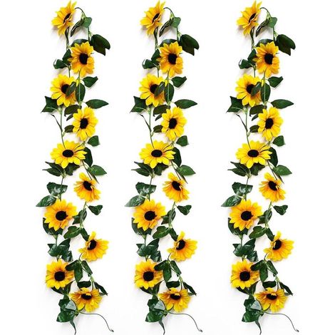 Guirlande de tournesols artificiels - Fleurs artificielles - Décoration festive - Fleurs en soie, tiges en plastique - 3 x 2,25 mètres - Jaune et vert (1/5)
