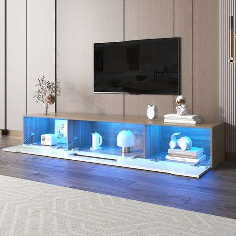Mueble TV LED 180x35x30cm con 3 puertas, apto para TV de 60 pulgadas, aglomerado, color blanco y natural (1/5)