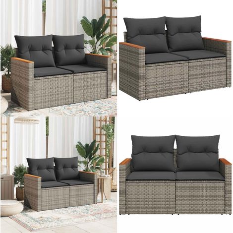 Canapé de jardin 2 places avec coussins gris résine tressée - Canapé De Jardin - Salon De Jardin - Meuble De Jardin - Résine Tressée - Rotin Synthétique - Home & Living (1/5)