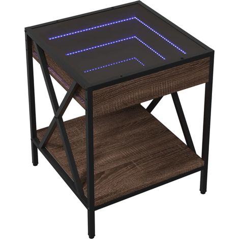 Comodino con specchio LED e ripiano 40 x 40 x 49 cm MDF marrone vetro e acciaio DEC033138