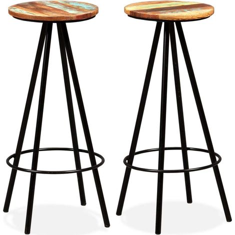 Juego de dos taburetes de bar de diseño con asiento de silla de madera maciza recuperada y acero 1202193