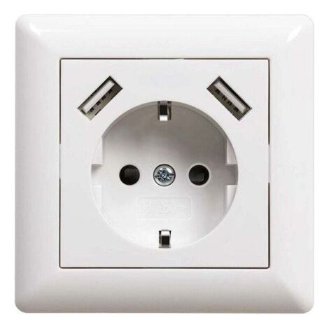 Prise de courant USB encastrable avec prise USB (max. System 55 Prise murale à contact de protection pour smartphone MP3 Blanc brillant 2,1 A (1/4)