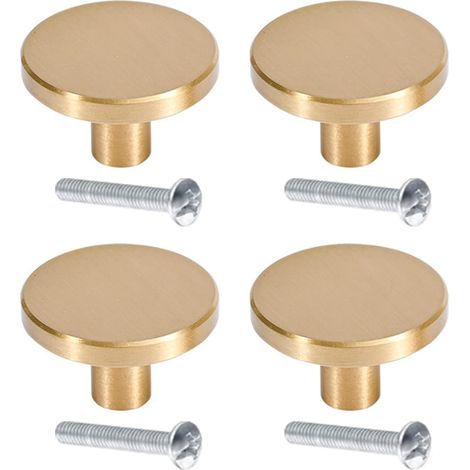 Poignée de meuble ronde en laiton brossé, bouton de tiroir, poignée de coiffeuse dorée avec vis pour armoire, meuble, tiroir, placard, 32 mm x 25 mm (1/5)