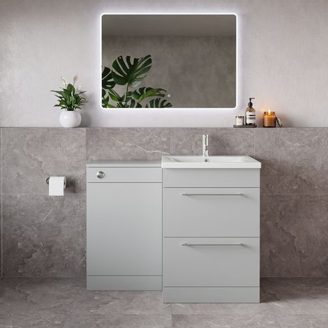 Napoli 460 Gloss Grey Pearl 1100mm 2 Drawer Vanity Unit Toilet Suite with Glide Basin - 1100mm - Chrome 320mm HandleWithout Kingston Toilet Pan