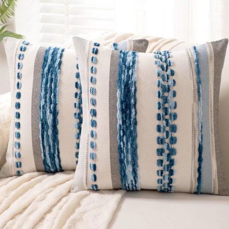 Taie D'Oreiller Carrée - 45 X 45 Cm - Polyester Bleu Denim - Pour Canapé Lit Chaise Salon - 1 Pièce (1/5)