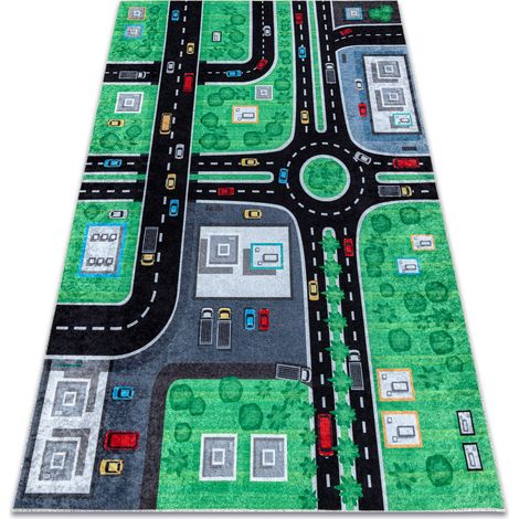 JUNIOR 52052.802 Stadt, Straßen für Kinder Anti-Rutsch - grün / schwarz green 80x150 cm