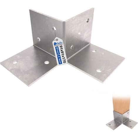 Support de sol pour poteau bois galvanisé à chaud – 91 x 91 mm – Fixation inclinée au sol pour pergola et structures extérieures – GeZu Impex