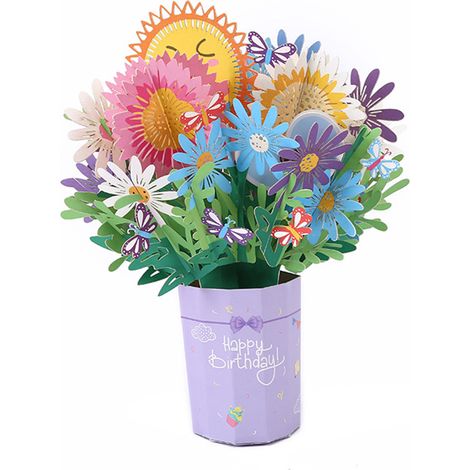 【Carte Pop-Up】 Bouquet de Fleurs en Papier Recyclable - Multicolore 21x28cm (1/5)