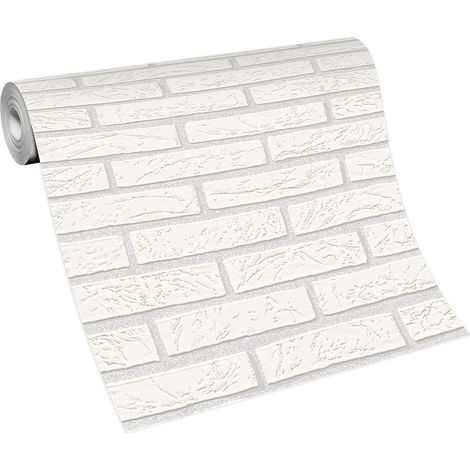 Papier peint à motif pierre blanche intissé Tapisserie pour salle à manger imitation brique Papier peint tendance blanc fausse pierre (1/5)