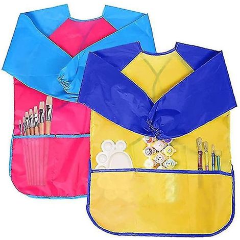 Lot de 2 tabliers de peinture pour enfants, robes de peinture, tabliers de loisirs créatifs, rose rouge (1/5)