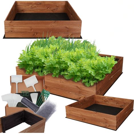 MODO24 Carré potager ZP06 surélevé en bois de pin massif pour jardin et terrasse, 27x93×90 cm, brun imprégné