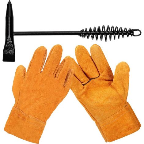 Lot de 2 marteaux de soudage de 25,4 cm et gants de soudage de 25,4 cm, marteau à scories de soudure avec poignée à ressort hélicoïdal (1/5)