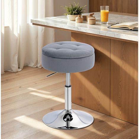 Sgabello da bar girevole con contenitore, regolabile 49-65 cm, grigio DESVIAE (1/5)