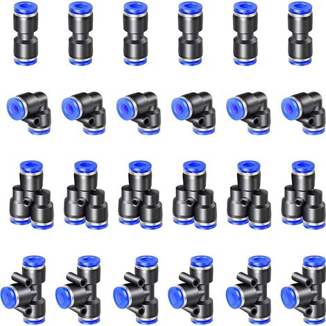 24 Connecteur Pneumatique, 12mm Raccord Rapide, 6 Droits 6 Coudés 6 Tés 6 Y, Air Comprimé (1/5)