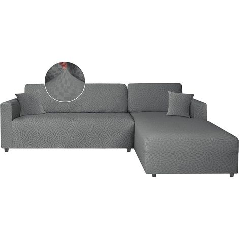 Housse Canapé d'angle Extensible 2 Pieces, Protection Canapé d'angle, Couvre Canapé d'angle avec Accoudoirs, Housse De Canapé en Forme De L (2 Place+2 Place, Gris Clair) (1/5)