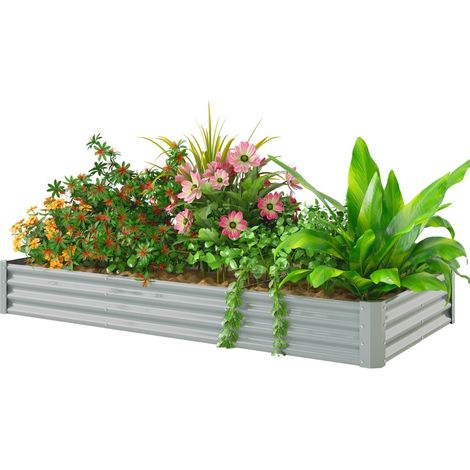 Carré potager acier 240x120x30 cm, grande jardinière légumes fleurs anti-rouille jardin balcon terrasse extérieur (1/5)