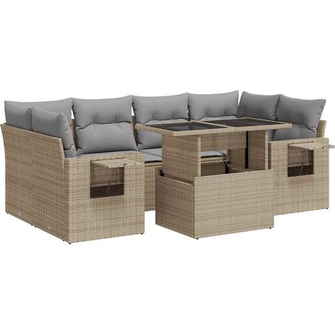 Set sofás de jardín 7 piezas y cojines ratán sintético beige vidaXL (1/5)