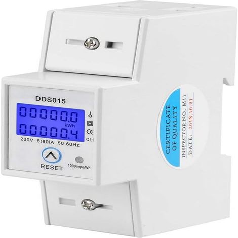 Compteur Electrique - Compteur D Energie Monophasé LCD - 220 V - 5 A À 80 A - Montage Sur Rail DIN 35 mm - Pour Suivi Consommation Et Protection Contre Surcharges (1/5)