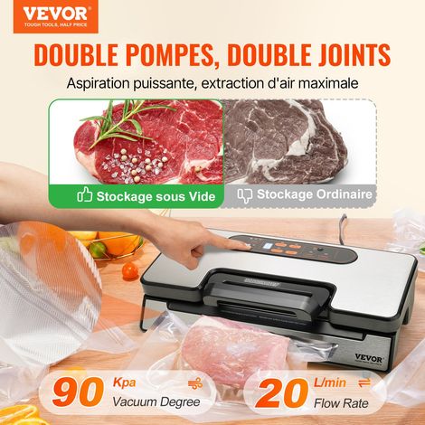Machine sous Vide pour Aliments Secs Humides 90 kPa Appareil de Mise sous Vide 130 W Scelleuse Multifonctionnelle Auto Manuel Coupeur Intégré 2 Rouleaux Sacs Tuyau Externe pour Conserver Aliment (1/5)