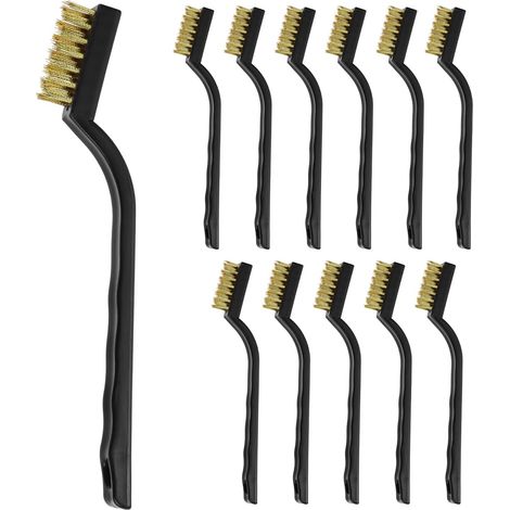® 12 Pièces Petites Brosses Métalliques, Mini Brosses de Nettoyage avec Manche Incurvé Ergonomique, pour Enlever la Rouille, Peinture et Soudure (1/5)