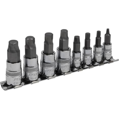 Sealey Premier Lock-On&trade Hex Socket Bit Set 1/4"" & 3/8""Sq Drive 8pc AK65600