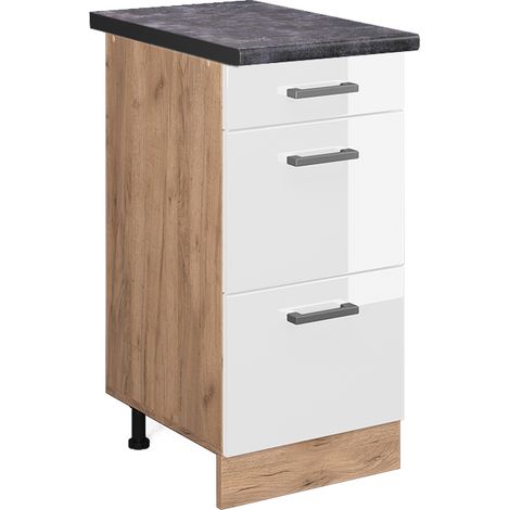 Küchenunterschrank R-Line, Weiß Hochglanz, 40 cm mit Schubladen, AP Anthrazit, Vicco