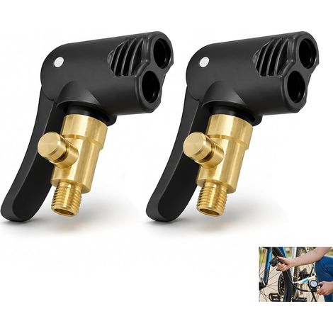 Lot de 2 Adaptateur de Valve de Pneu de Voiture, Embout de Gonflage Laiton avec Clip de Verrouillage, Têtes de Pompe Filetées pour Voiture, Moto, Vélo, Camion, Bus, Compresseur et Tuyau d’Air (1/5)
