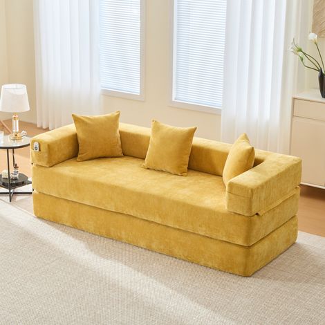 Divano letto modulare in ciniglia gialla, 198 x 79 x 60 cm HAVRYA (1/5)