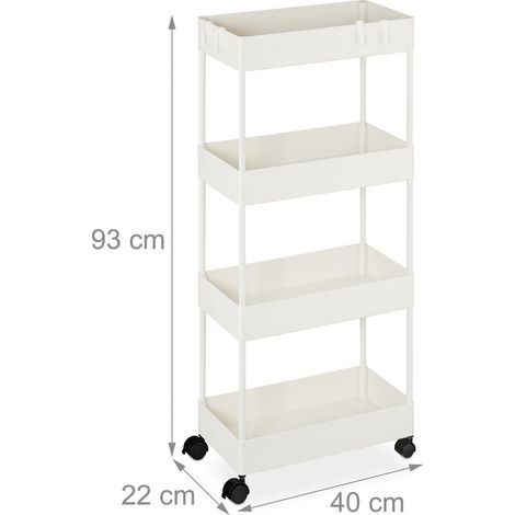 Chariot de rangement 93 x 40 x 22 cm 4 étages avec roulettes pratiques en plastique blanc (1/4)