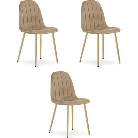 Set di 3 Sedie Padva in Velluto Marrone e Gambe Rovere (1/5)