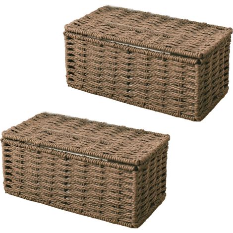 2 cajas de pañuelos de ratán, servilletero vintage, contenedor de almacenamiento que evita el desorden (café)