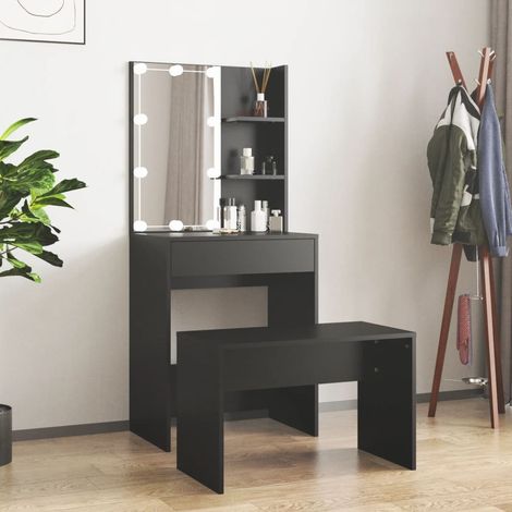 Ensemble de coiffeuse avec LED, Table de maquillage, Meuble coiffeuse Noir Bois d'ingénierie RDS6537 (1/5)