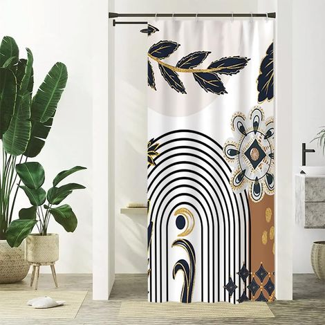 90x180cm Rideau Douche Étroit, Rideau Douche Anti Moisissure  Abstrait Feuilles Bleu Marine Petit Rideaux de Baignoire Tissu Lavable Imperméable Polyester Rideaux Salle de Bain avec 6 Crochets