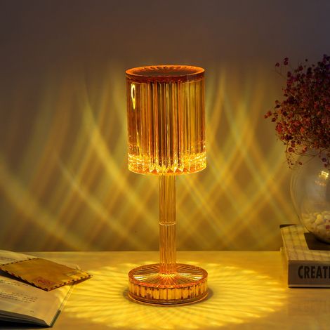Tischleuchter aus bernsteinfarbenem Kristall, 3 Farben, Acryl, multifunktional, elegante Nachttischlampe für Schlafzimmer, Wohnzimmer, Büro
