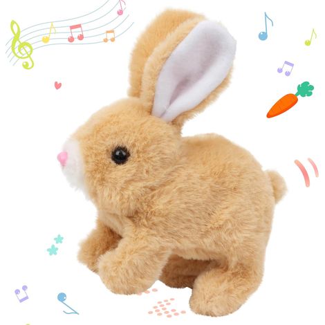 Saut Lapin Interactive Electronic Pet Peluche Lapin Jouet, Son et Action Animation Marche oscillant Oreille torsadée Nez Cadeau d'anniversaire pour Tout - Petit, Le Brun, 7'' (1/5)