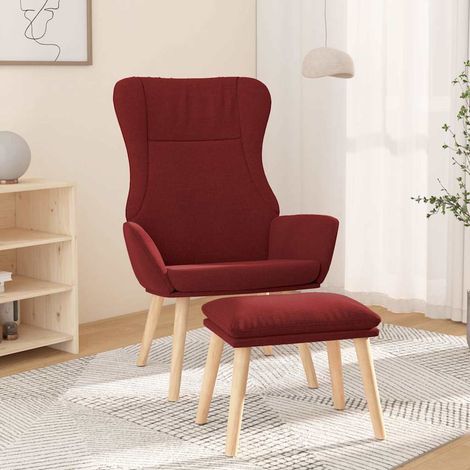 vidaXL Sillón de relax con taburete tela rojo tinto (1/5)