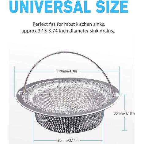 Filtre évier Cuisine,2 Pcs Filtre à évier avec Poignée en Acier Inoxydable,Grille Evier Cuisine,Bouchon Evier Cuisine,pour évier de Cuisine/Salle de Bain Filtre AntiObstruction (11 cm Diamètre,A) GROO (1/4)