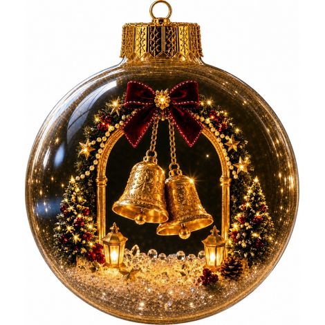 Boule à neige lumineuse 3D en acrylique transparent, décoration de Noël avec scène intérieure illuminée, à suspendre au sapin pour les fêtes de fin d'année (1/5)
